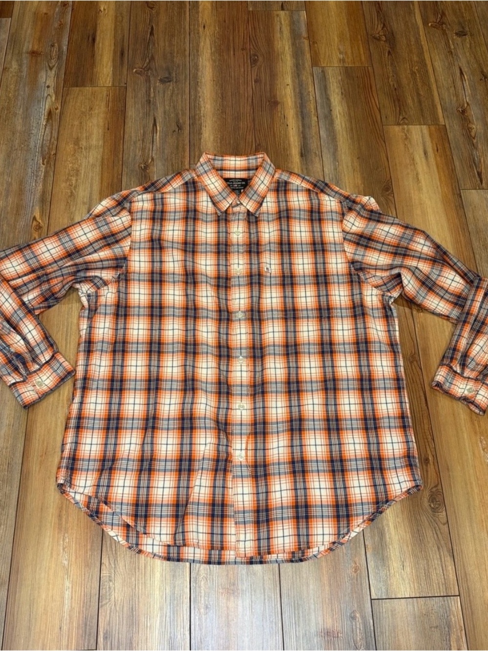 Vintage Polo Ralph Lauren RL Flag Orange & Brown Plaid Shirt Classic Fit Size XL